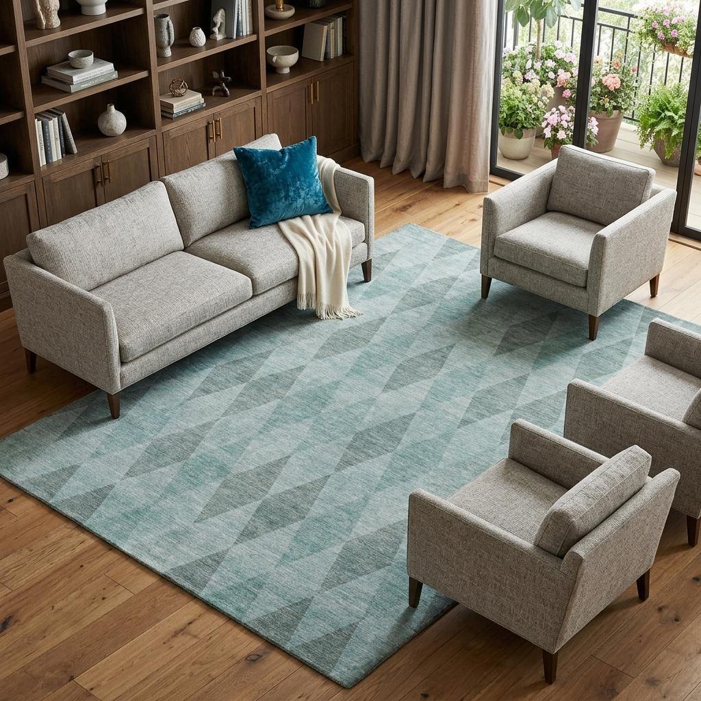 10' X 14' Teal And Gray Geometric Shag Washable Area Rug With UV Protection - HomeRoots - Flyclothing LLC
