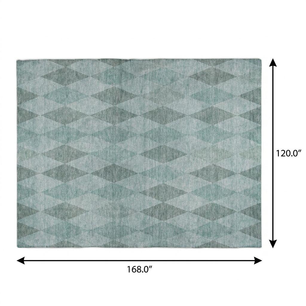 10' X 14' Teal And Gray Geometric Shag Washable Area Rug With UV Protection - HomeRoots - Flyclothing LLC