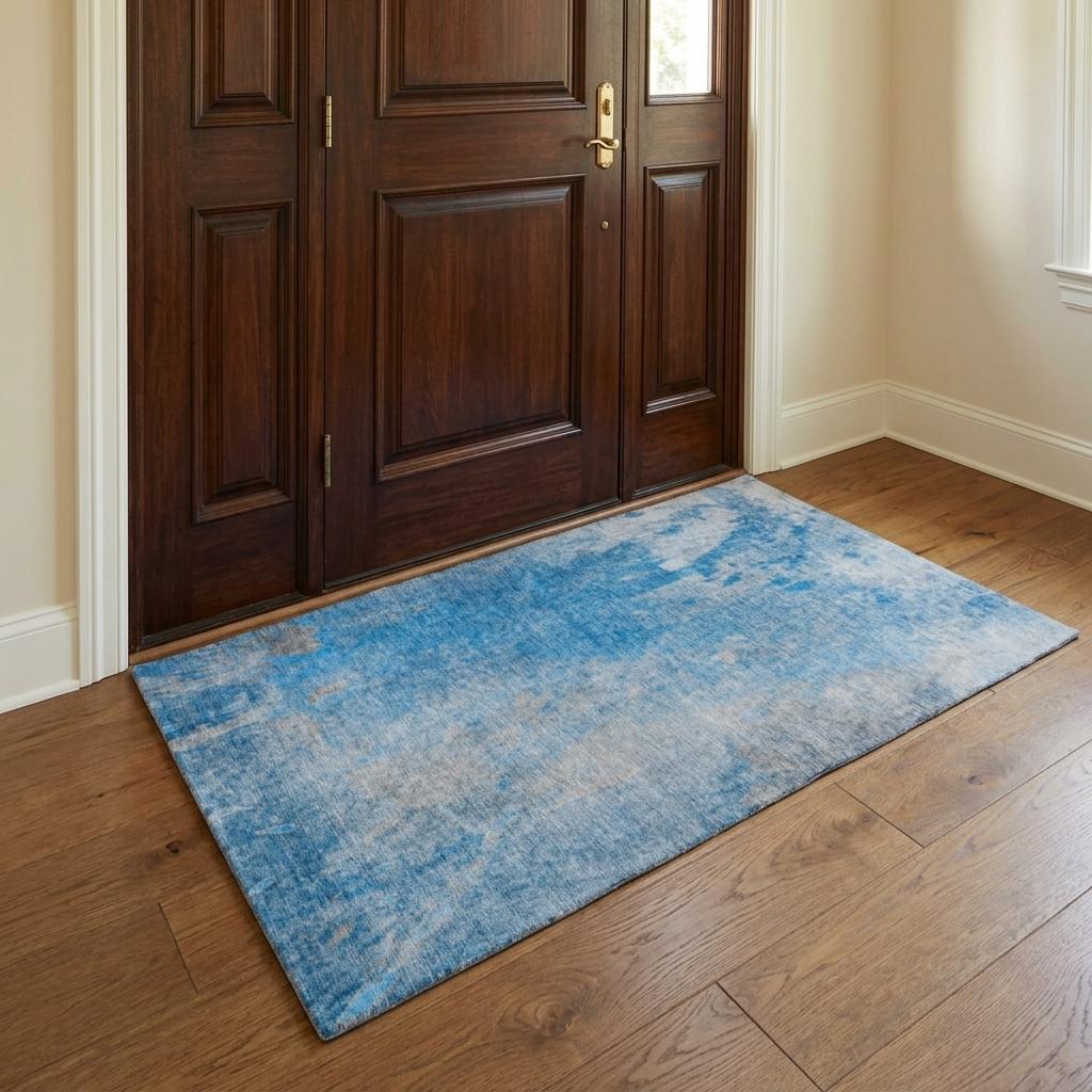 3' X 5' Blue And Denim Blue Abstract Shag Washable Area Rug With UV Protection - HomeRoots - Flyclothing LLC