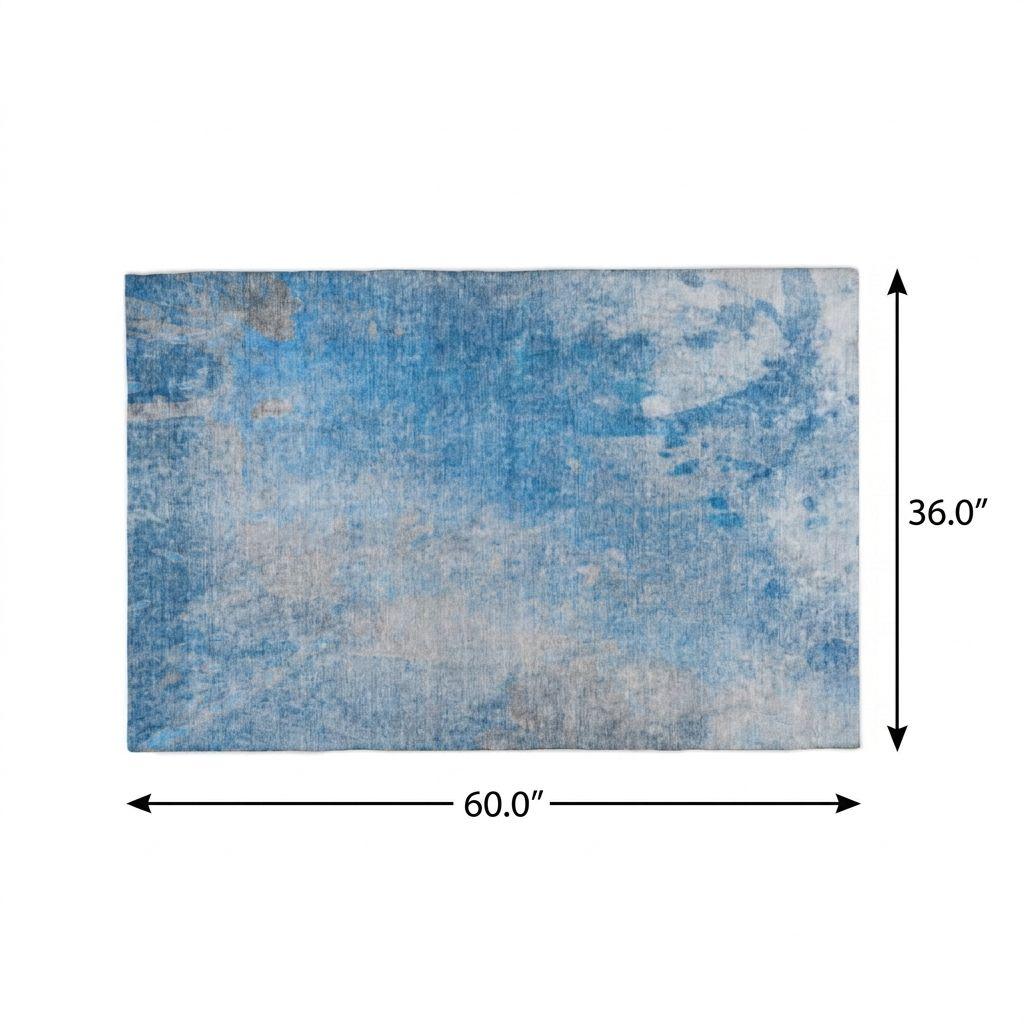 3' X 5' Blue And Denim Blue Abstract Shag Washable Area Rug With UV Protection - HomeRoots - Flyclothing LLC