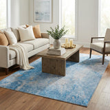 5' X 8' Blue And Denim Blue Abstract Shag Washable Area Rug With UV Protection - HomeRoots - Flyclothing LLC