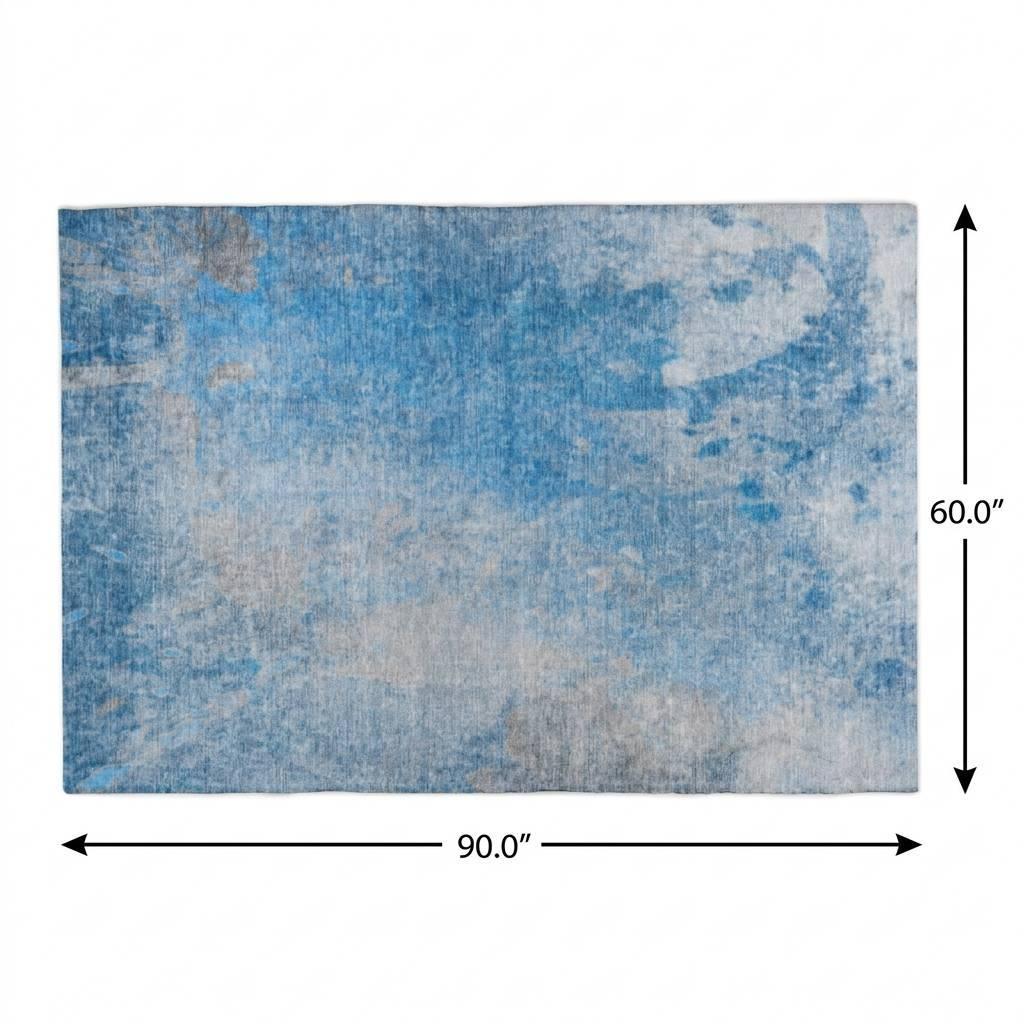 5' X 8' Blue And Denim Blue Abstract Shag Washable Area Rug With UV Protection - HomeRoots - Flyclothing LLC