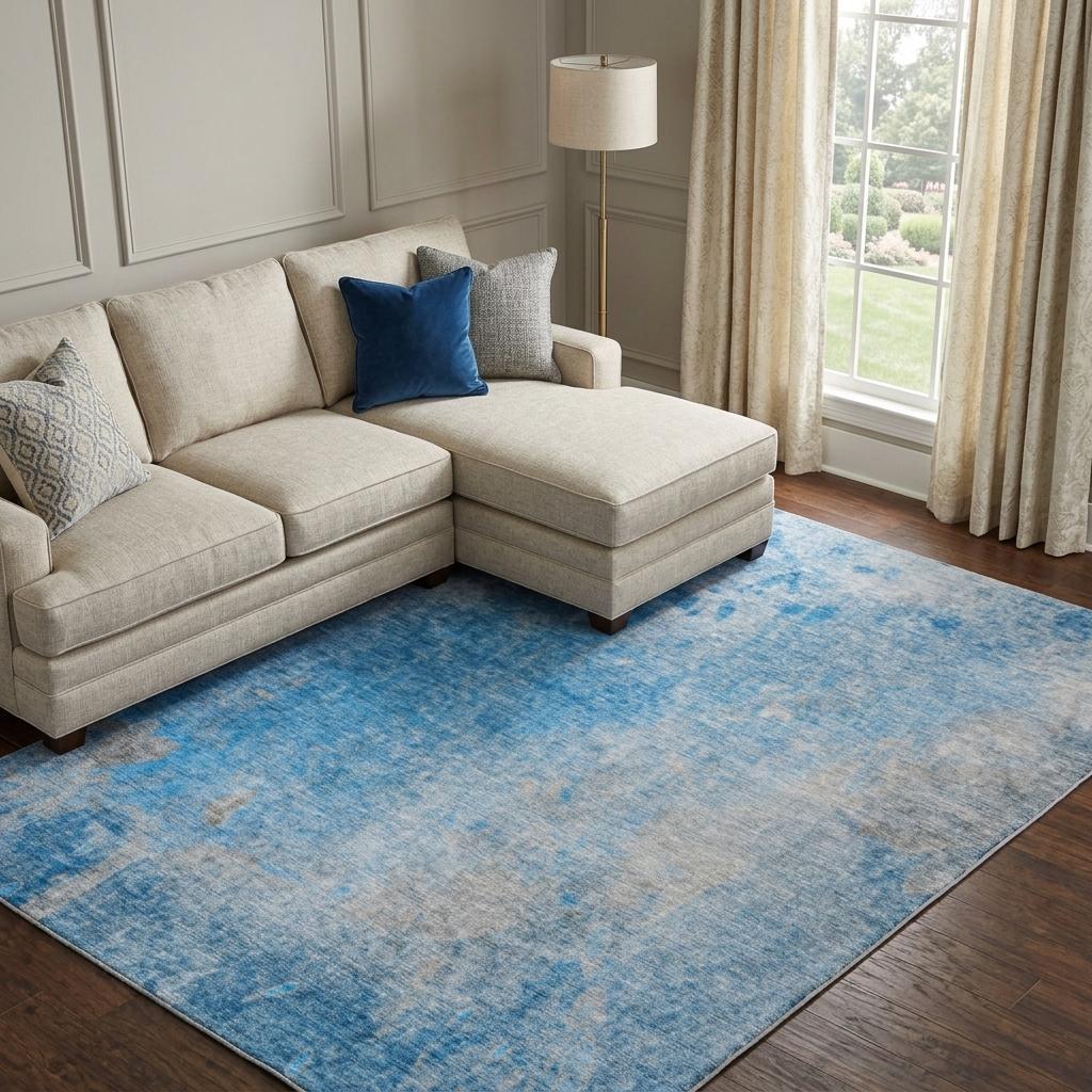 8' X 10' Blue And Denim Blue Abstract Shag Washable Area Rug With UV Protection - HomeRoots - Flyclothing LLC