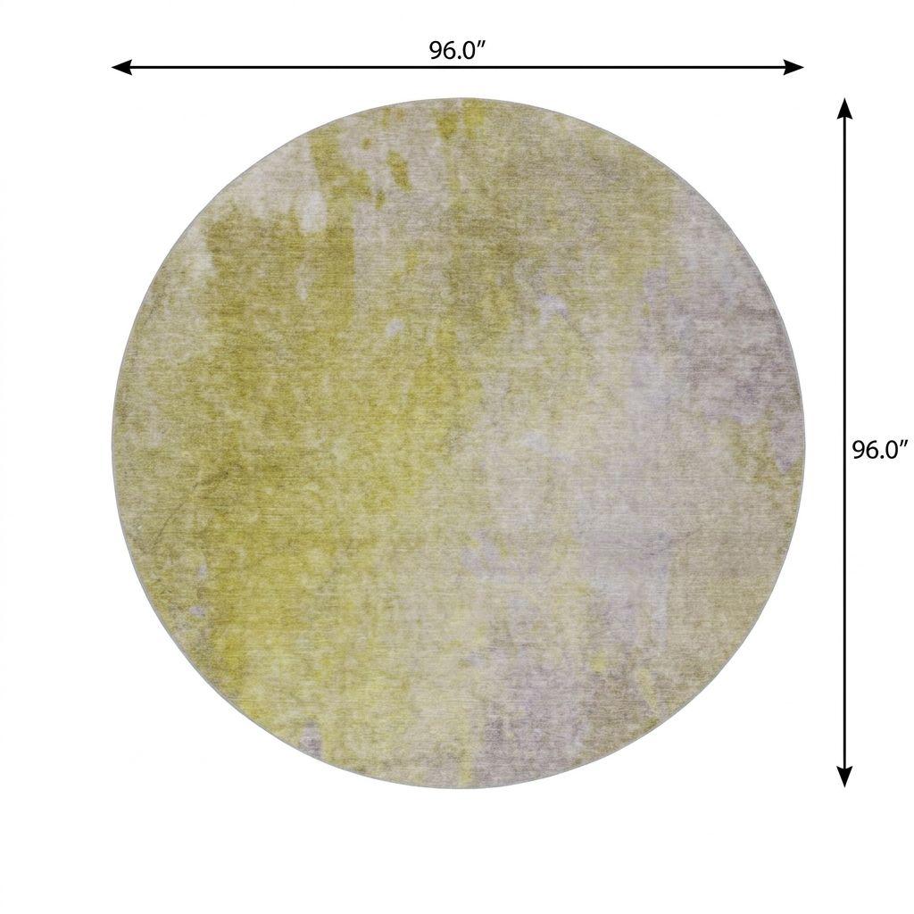 8' Gold And Beige Abstract Shag Washable Round Rug With UV Protection - HomeRoots - Flyclothing LLC