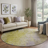 8' Gold And Beige Abstract Shag Washable Round Rug With UV Protection - HomeRoots - Flyclothing LLC