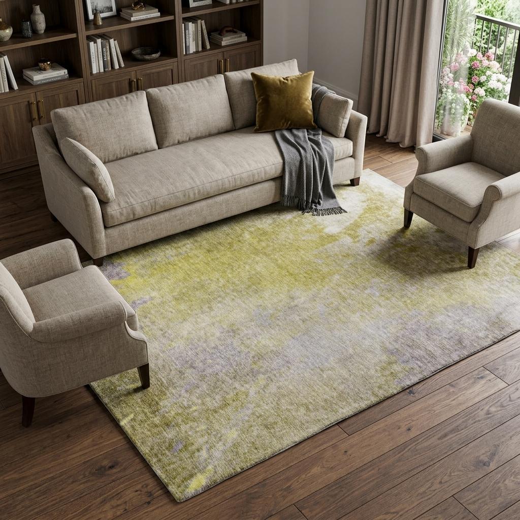 9' X 12' Gold And Beige Abstract Shag Washable Area Rug With UV Protection - HomeRoots - Flyclothing LLC