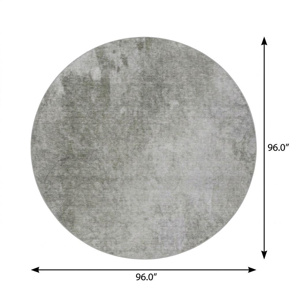 8' Gray And Silver Abstract Shag Washable Round Rug With UV Protection