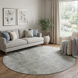 8' Gray And Silver Abstract Shag Washable Round Rug With UV Protection