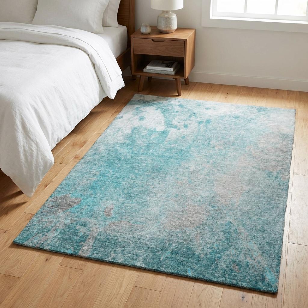 3' X 5' Teal And Gray Abstract Shag Washable Area Rug With UV Protection - HomeRoots - Flyclothing LLC
