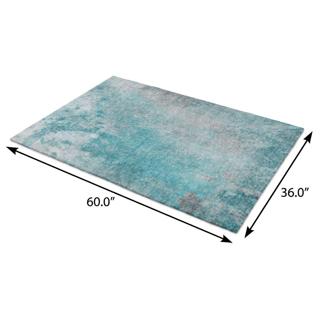 3' X 5' Teal And Gray Abstract Shag Washable Area Rug With UV Protection - HomeRoots - Flyclothing LLC