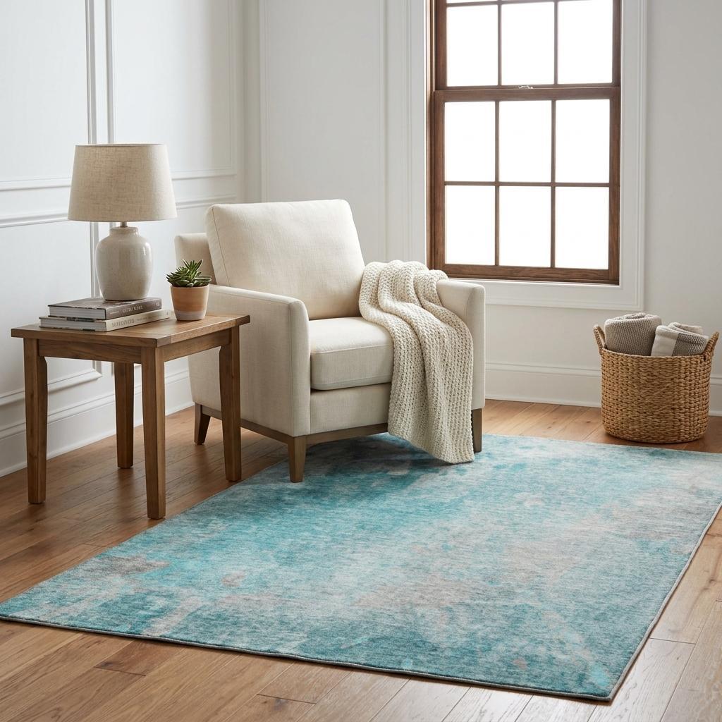 5' X 8' Teal And Gray Abstract Shag Washable Area Rug With UV Protection - HomeRoots - Flyclothing LLC