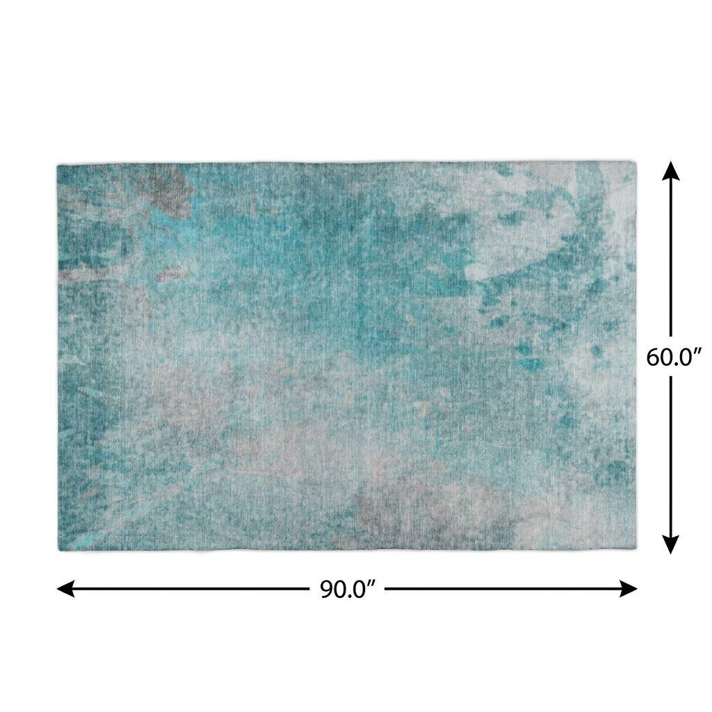 5' X 8' Teal And Gray Abstract Shag Washable Area Rug With UV Protection - HomeRoots - Flyclothing LLC