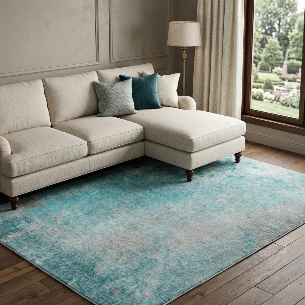 8' X 10' Teal And Gray Abstract Shag Washable Area Rug With UV Protection - HomeRoots - Flyclothing LLC