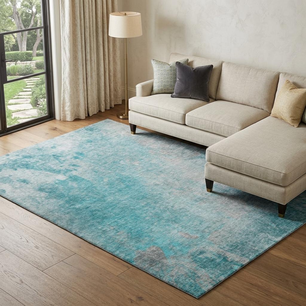 10' X 14' Teal And Gray Abstract Shag Washable Area Rug With UV Protection - HomeRoots - Flyclothing LLC
