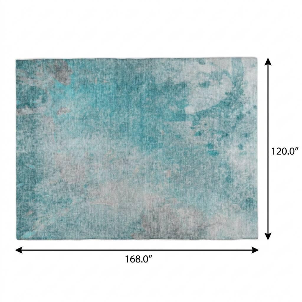 10' X 14' Teal And Gray Abstract Shag Washable Area Rug With UV Protection - HomeRoots - Flyclothing LLC