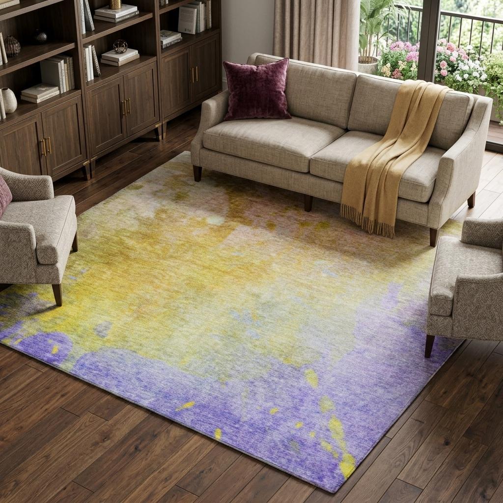 10' X 14' Wheat And Gold Abstract Shag Washable Area Rug With UV Protection - HomeRoots - Flyclothing LLC