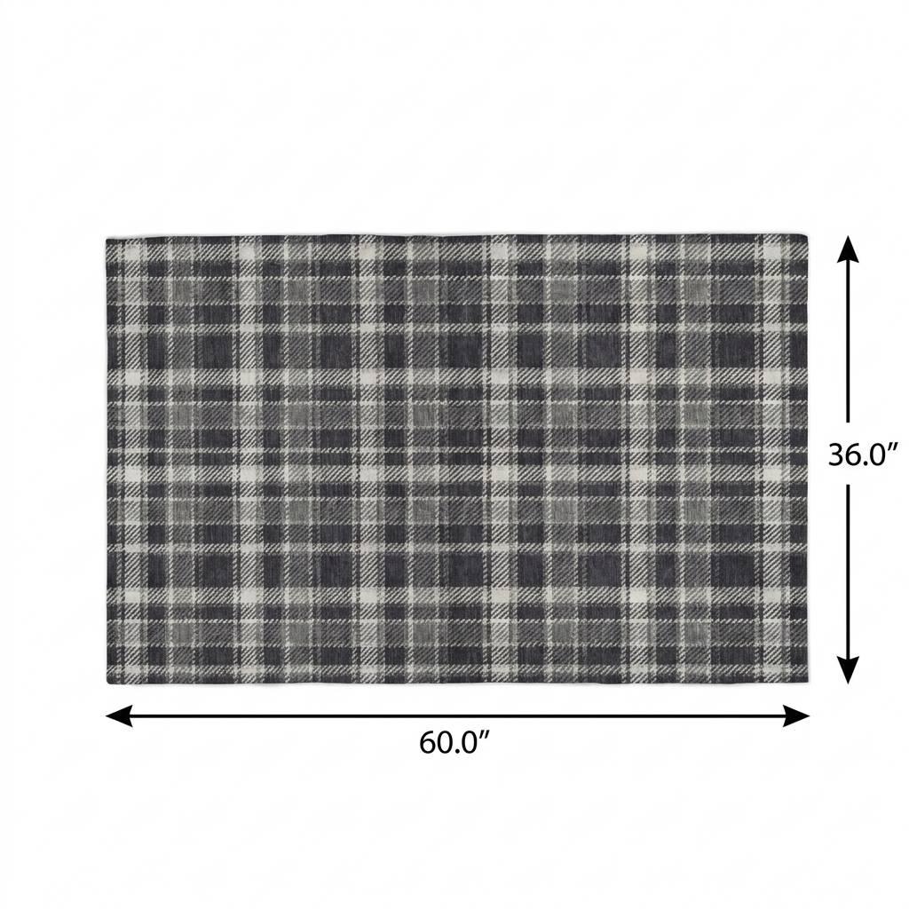 3' X 5' Black And Gray Plaid Shag Washable Area Rug With UV Protection - HomeRoots - Flyclothing LLC