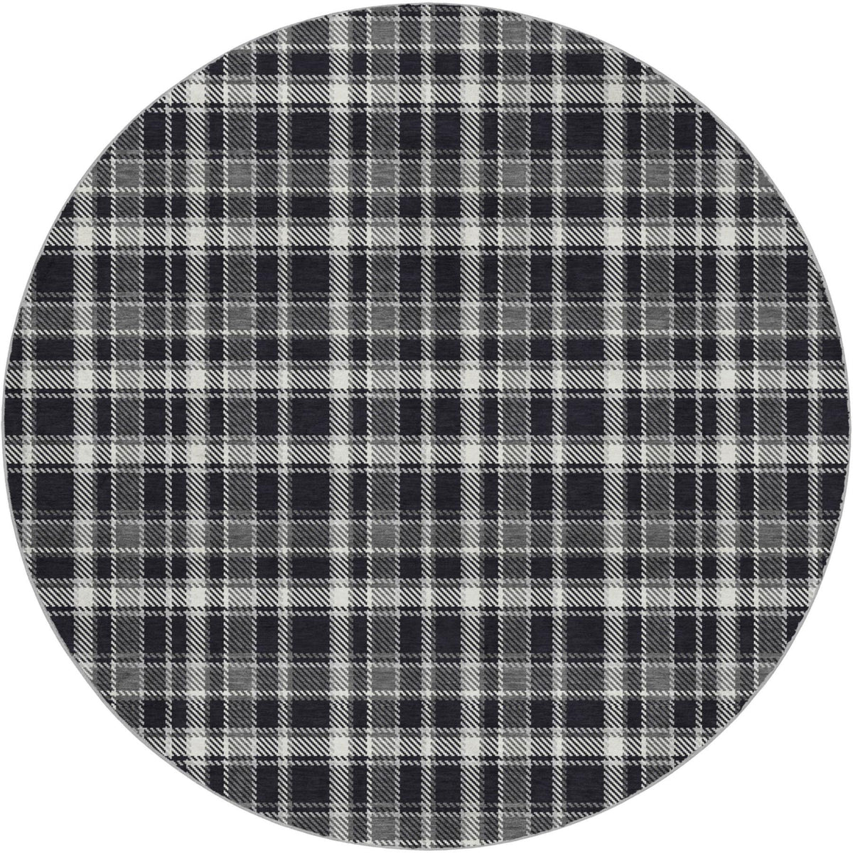 8' Black And Gray Plaid Shag Washable Round Rug With UV Protection - HomeRoots - Flyclothing LLC