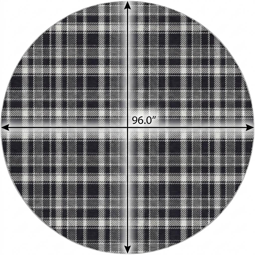8' Black And Gray Plaid Shag Washable Round Rug With UV Protection - HomeRoots - Flyclothing LLC