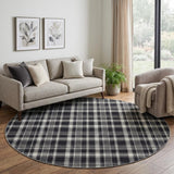 8' Black And Gray Plaid Shag Washable Round Rug With UV Protection - HomeRoots - Flyclothing LLC