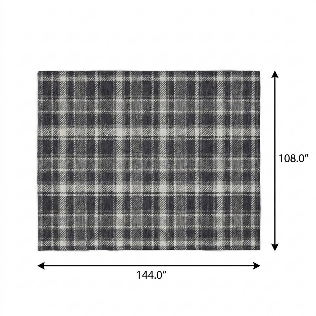 9' X 12' Black And Gray Plaid Shag Washable Area Rug With UV Protection - HomeRoots - Flyclothing LLC