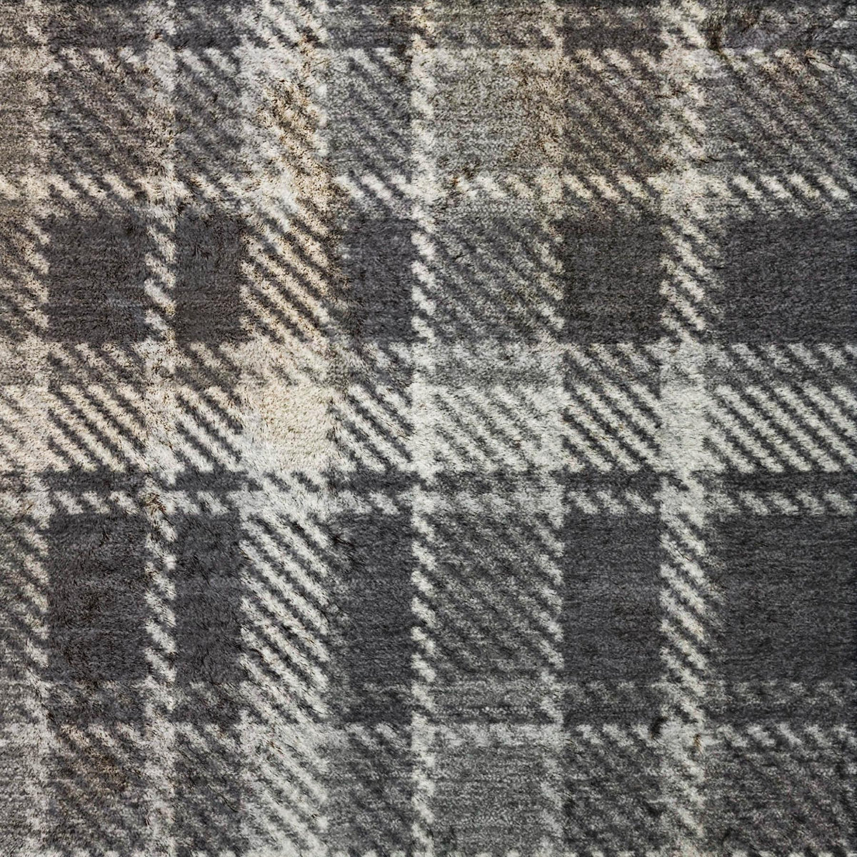 10' X 14' Black And Gray Plaid Shag Washable Area Rug With UV Protection - HomeRoots - Flyclothing LLC