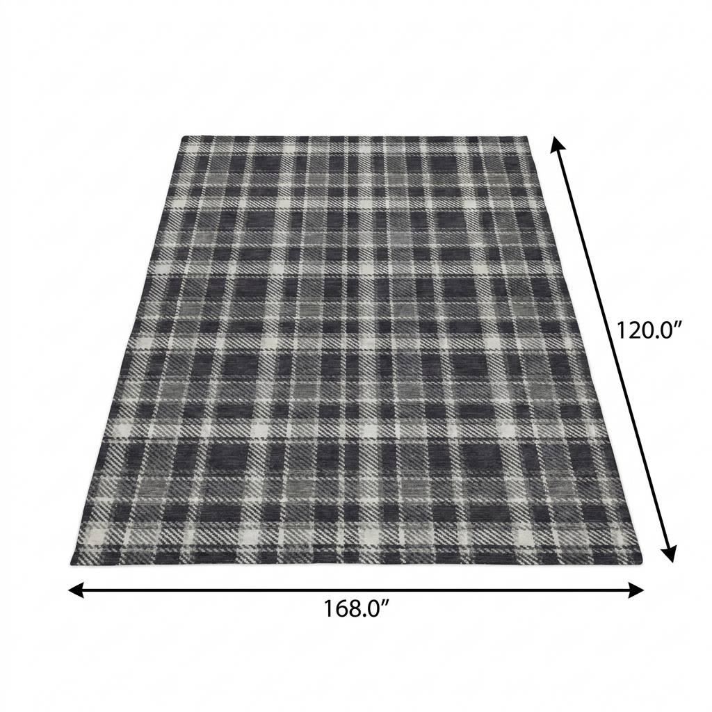 10' X 14' Black And Gray Plaid Shag Washable Area Rug With UV Protection - HomeRoots - Flyclothing LLC