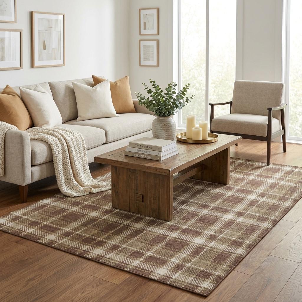 5' X 8' Chocolate And Taupe Plaid Shag Washable Area Rug With UV Protection - HomeRoots - Flyclothing LLC