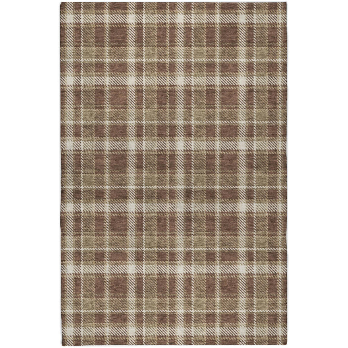 5' X 8' Chocolate And Taupe Plaid Shag Washable Area Rug With UV Protection - HomeRoots - Flyclothing LLC