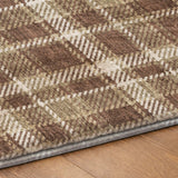 5' X 8' Chocolate And Taupe Plaid Shag Washable Area Rug With UV Protection - HomeRoots - Flyclothing LLC