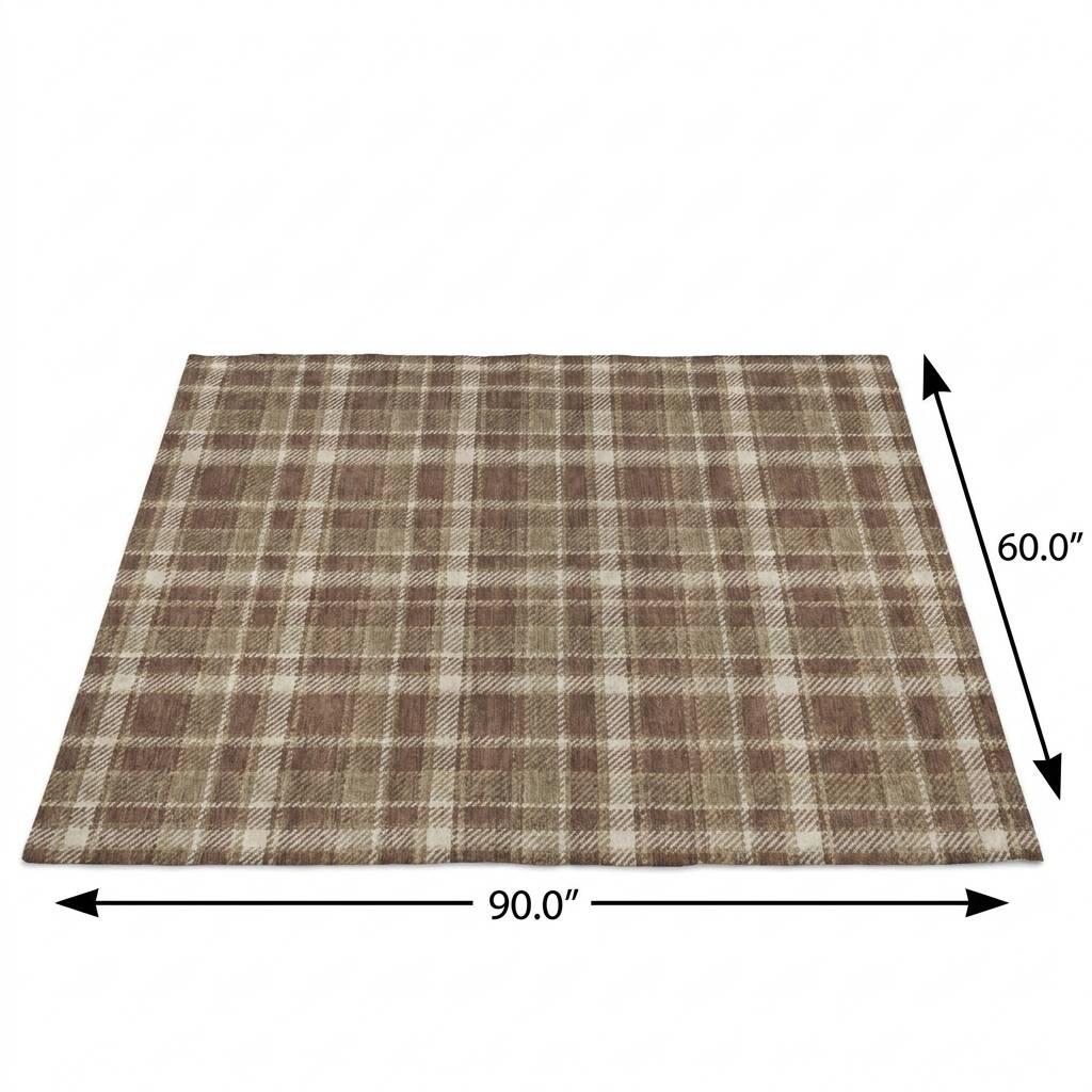5' X 8' Chocolate And Taupe Plaid Shag Washable Area Rug With UV Protection - HomeRoots - Flyclothing LLC