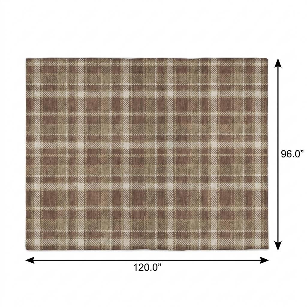 8' X 10' Chocolate And Taupe Plaid Shag Washable Area Rug With UV Protection - HomeRoots - Flyclothing LLC