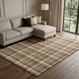 9' X 12' Chocolate And Taupe Plaid Shag Washable Area Rug With UV Protection - HomeRoots - Flyclothing LLC
