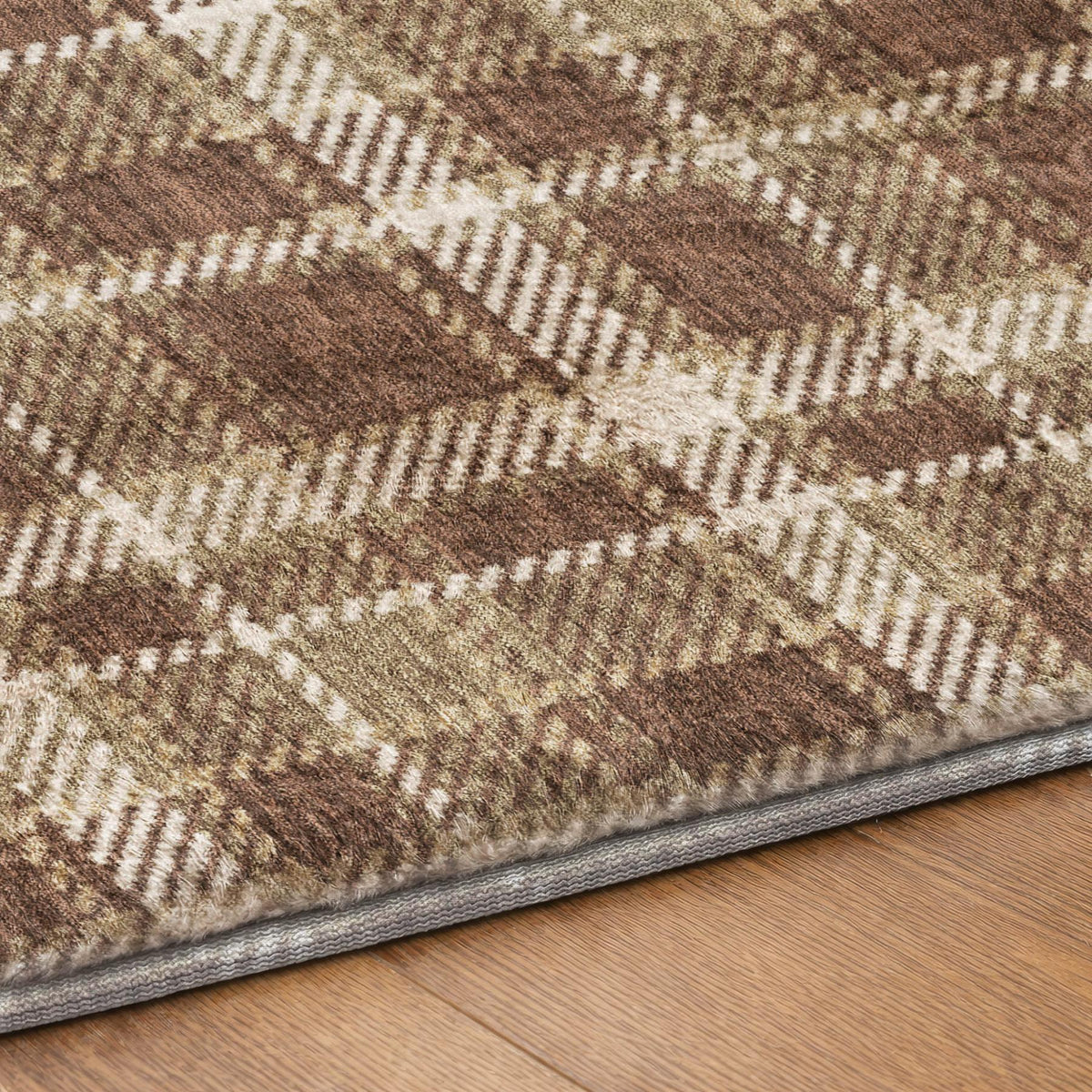 9' X 12' Chocolate And Taupe Plaid Shag Washable Area Rug With UV Protection - HomeRoots - Flyclothing LLC