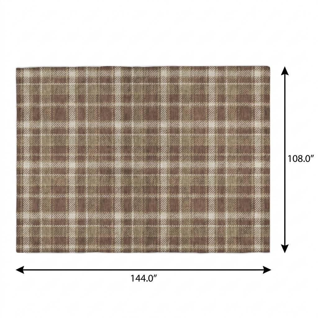 9' X 12' Chocolate And Taupe Plaid Shag Washable Area Rug With UV Protection - HomeRoots - Flyclothing LLC