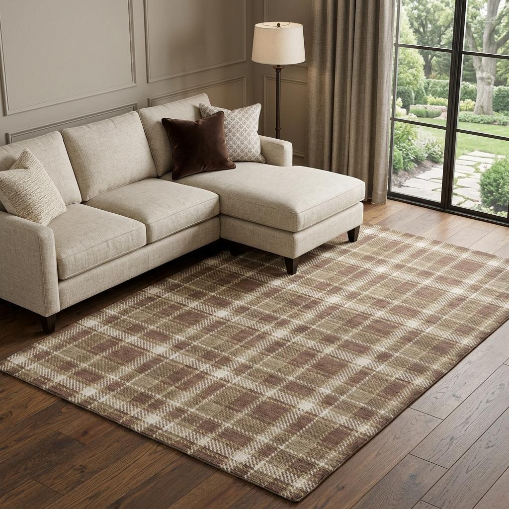10' X 14' Chocolate And Taupe Plaid Shag Washable Area Rug With UV Protection - HomeRoots - Flyclothing LLC