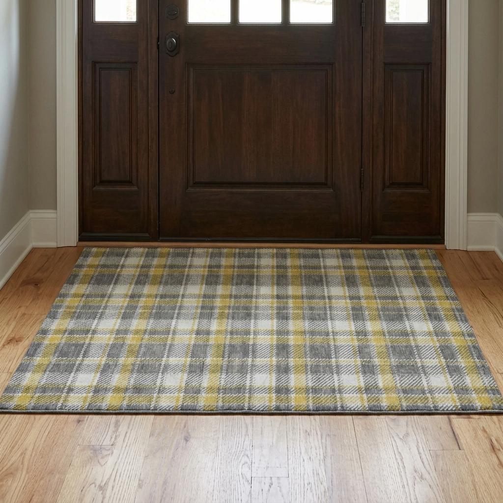 3' X 5' Gray And Ivory Plaid Shag Washable Area Rug With UV Protection - HomeRoots - Flyclothing LLC