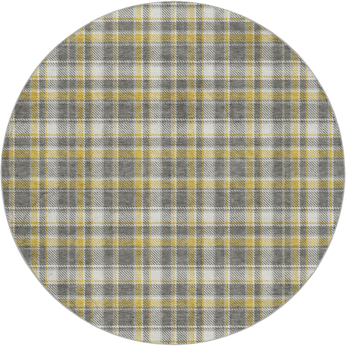 8' Gray And Ivory Plaid Shag Washable Round Rug With UV Protection - HomeRoots - Flyclothing LLC
