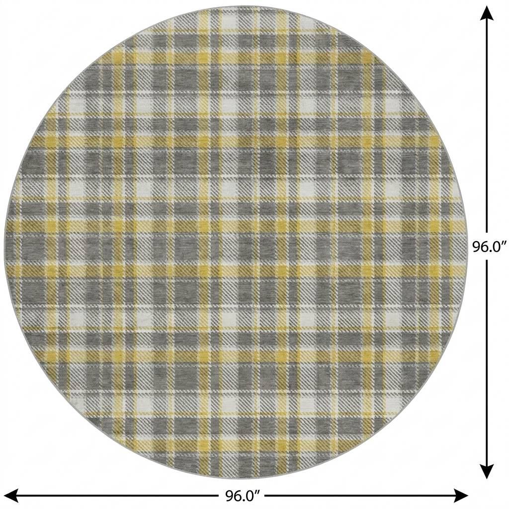 8' Gray And Ivory Plaid Shag Washable Round Rug With UV Protection - HomeRoots - Flyclothing LLC