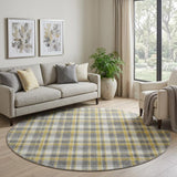 8' Gray And Ivory Plaid Shag Washable Round Rug With UV Protection - HomeRoots - Flyclothing LLC