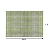 3' X 5' Green And Beige Plaid Shag Washable Area Rug With UV Protection - HomeRoots - Flyclothing LLC