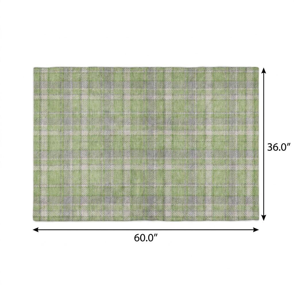 3' X 5' Green And Beige Plaid Shag Washable Area Rug With UV Protection - HomeRoots - Flyclothing LLC