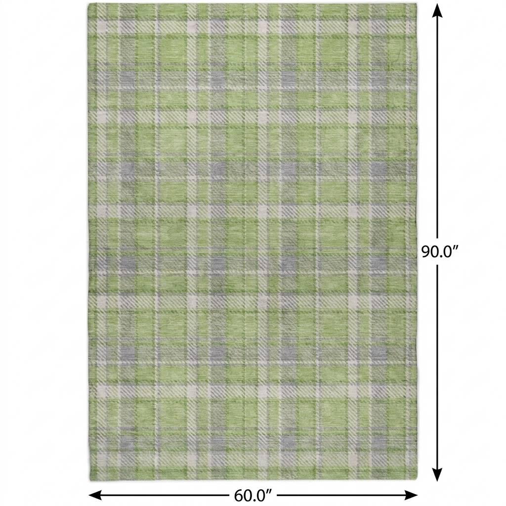 5' X 8' Green And Beige Plaid Shag Washable Area Rug With UV Protection - HomeRoots - Flyclothing LLC