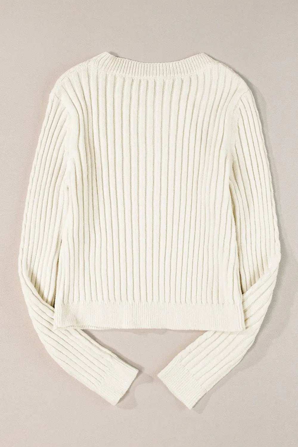 Cable-Knit Round Neck Long Sleeve Sweater - Trendsi - Flyclothing LLC