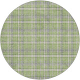 8' Green And Beige Plaid Shag Washable Round Rug With UV Protection - HomeRoots - Flyclothing LLC