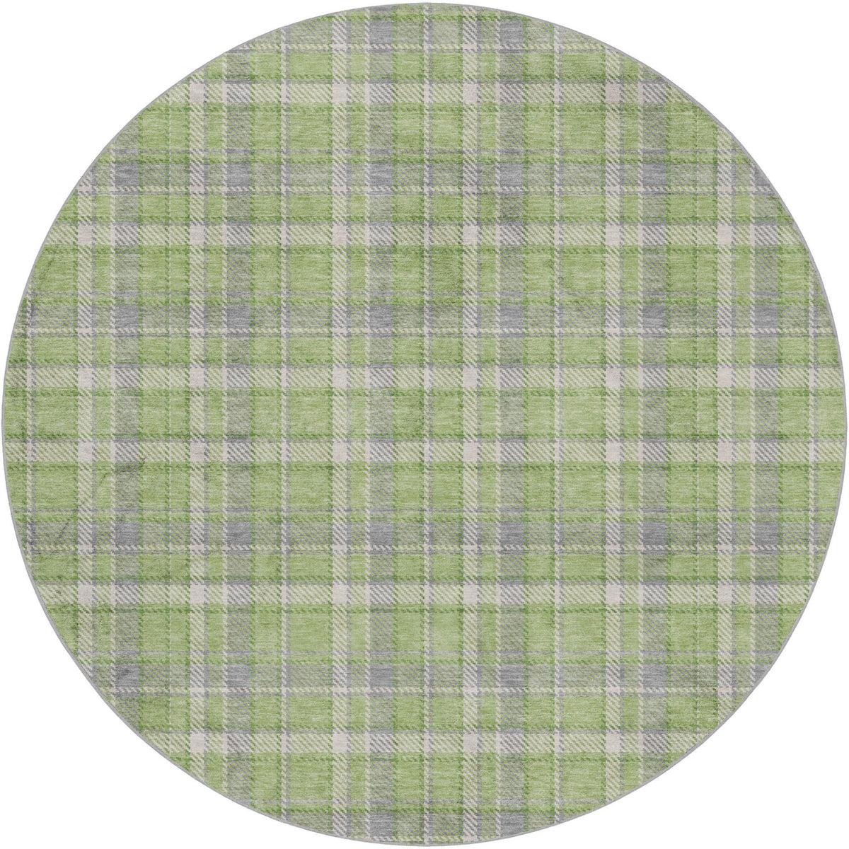 8' Green And Beige Plaid Shag Washable Round Rug With UV Protection - HomeRoots - Flyclothing LLC