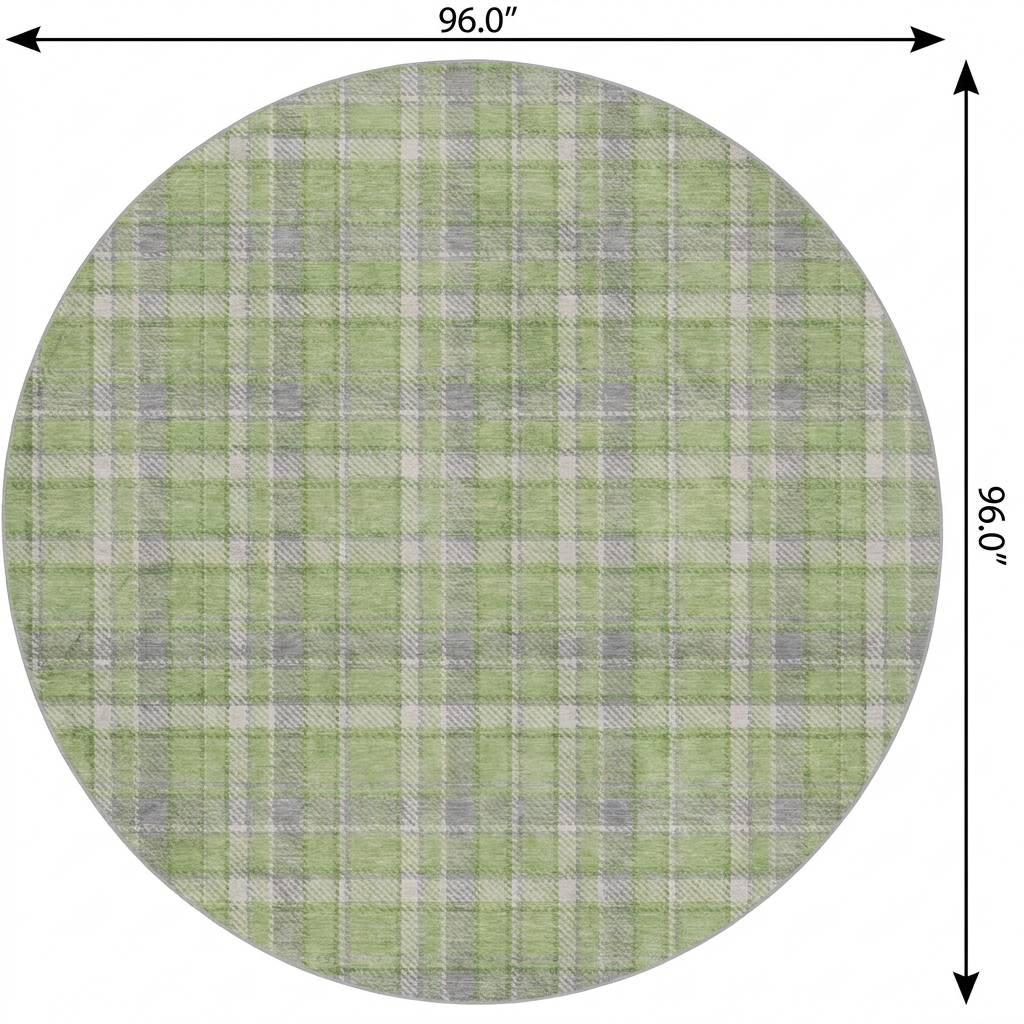 8' Green And Beige Plaid Shag Washable Round Rug With UV Protection - HomeRoots - Flyclothing LLC