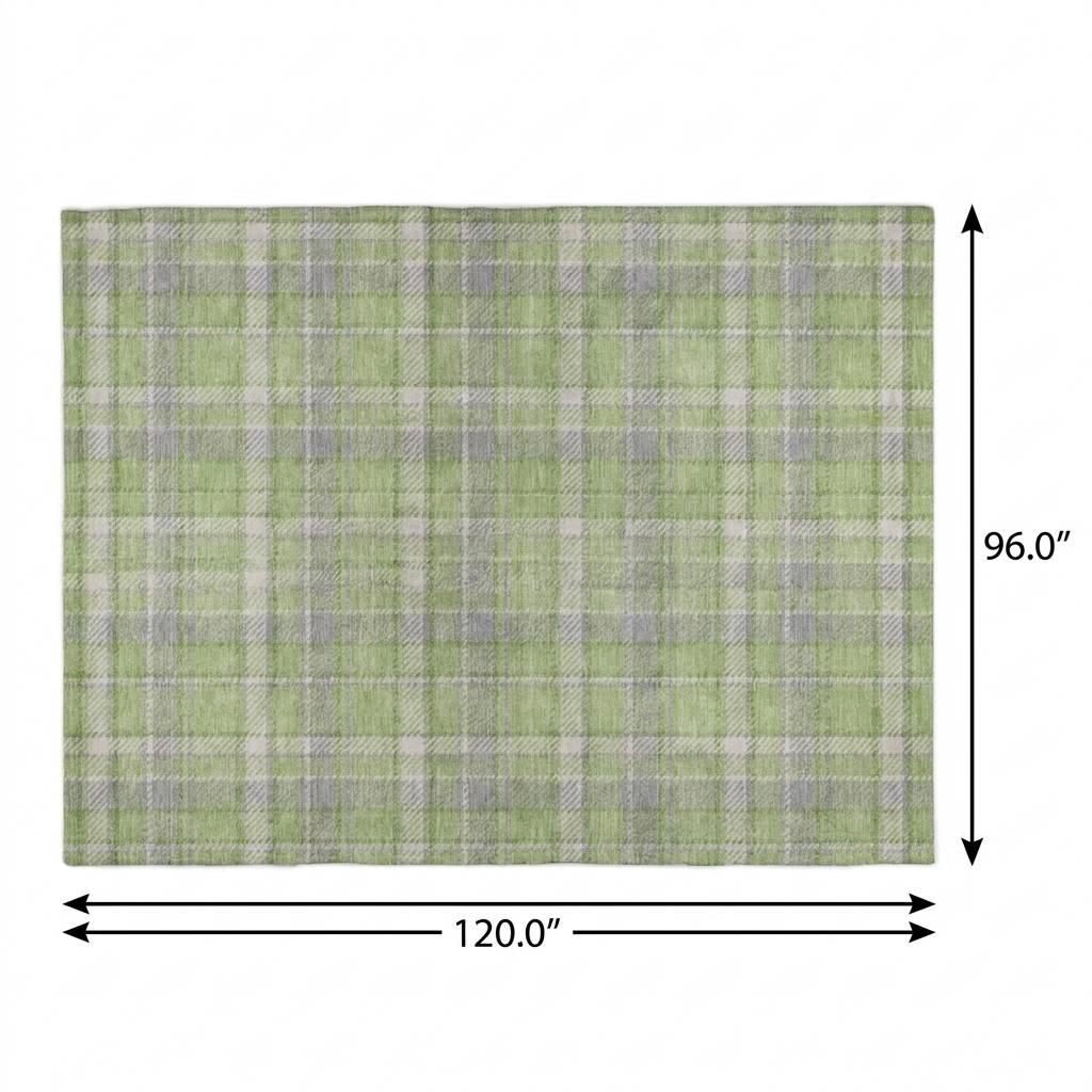 8' X 10' Green And Beige Plaid Shag Washable Area Rug With UV Protection - HomeRoots - Flyclothing LLC