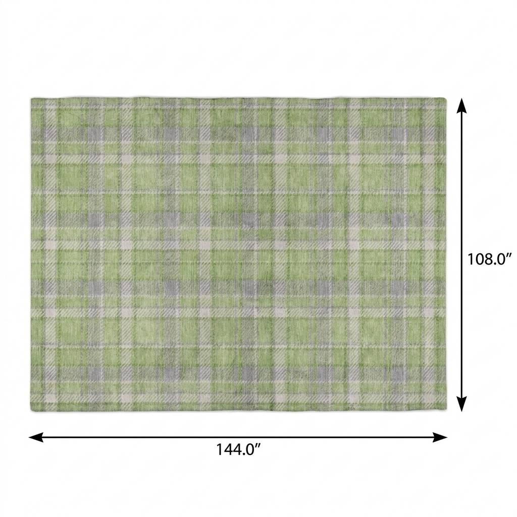 9' X 12' Green And Beige Plaid Shag Washable Area Rug With UV Protection - HomeRoots - Flyclothing LLC