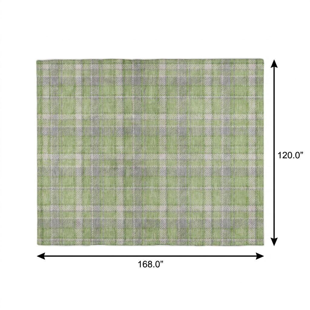 10' X 14' Green And Beige Plaid Shag Washable Area Rug With UV Protection - HomeRoots - Flyclothing LLC